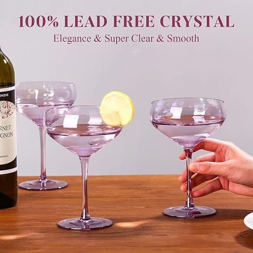 Miniatura 3 de TrophyToast Juego de copas de color champán colorido de 4 a 13 onzas  Copas de cóctel, Martini de cristal grande soplado a mano, Fancy Manhattan,