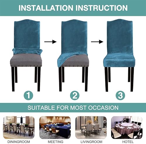 Miniatura 5 de Turquoize Fundas elásticas para sillas de comedor, fundas protectoras de terciopelo para sillas de comedor, fundas protectoras para sillas Parson,