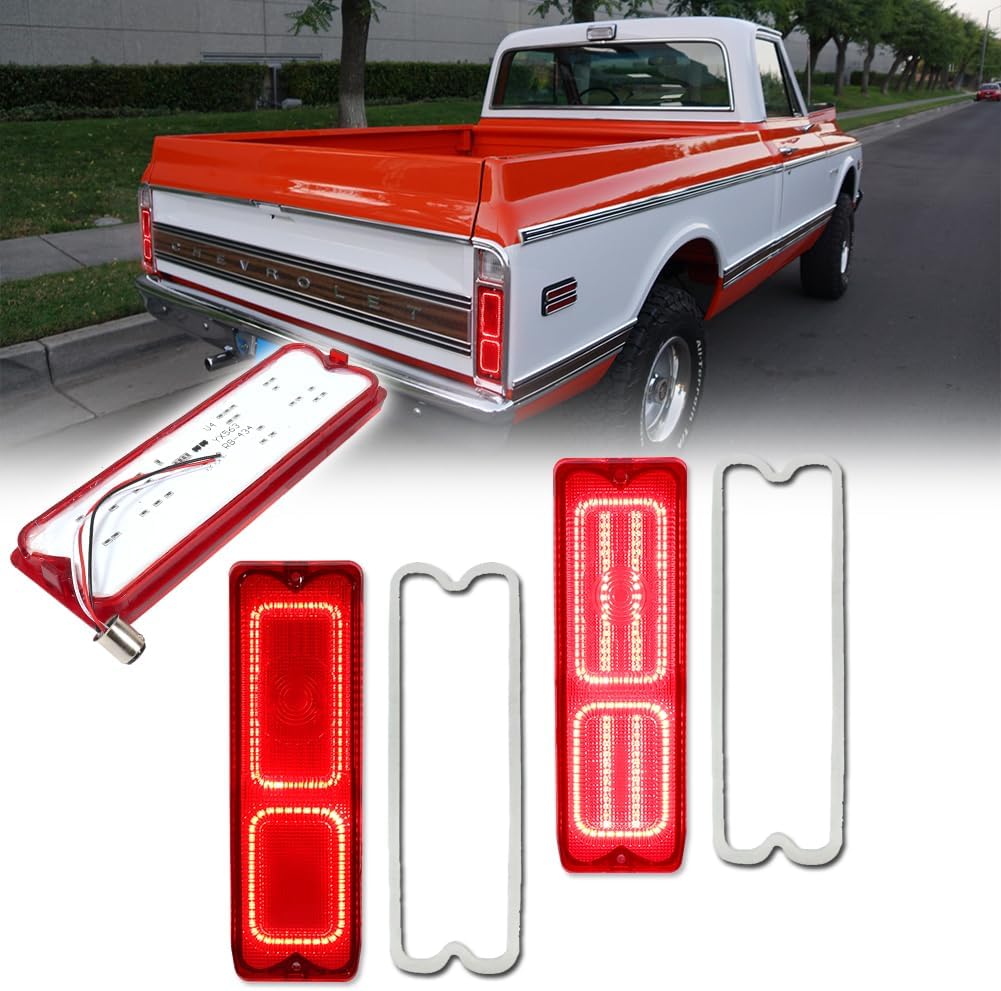 for 1967 1968 1969 1970 1971 1972 GMC K15 K1500 K35 K3500 / Chevy C10 C20 C30 K10 K20 K30 Pickup Truck Fleetside Rear Tail Brake Light Tailight Red Lens Red LED Lamp with Gaskets
