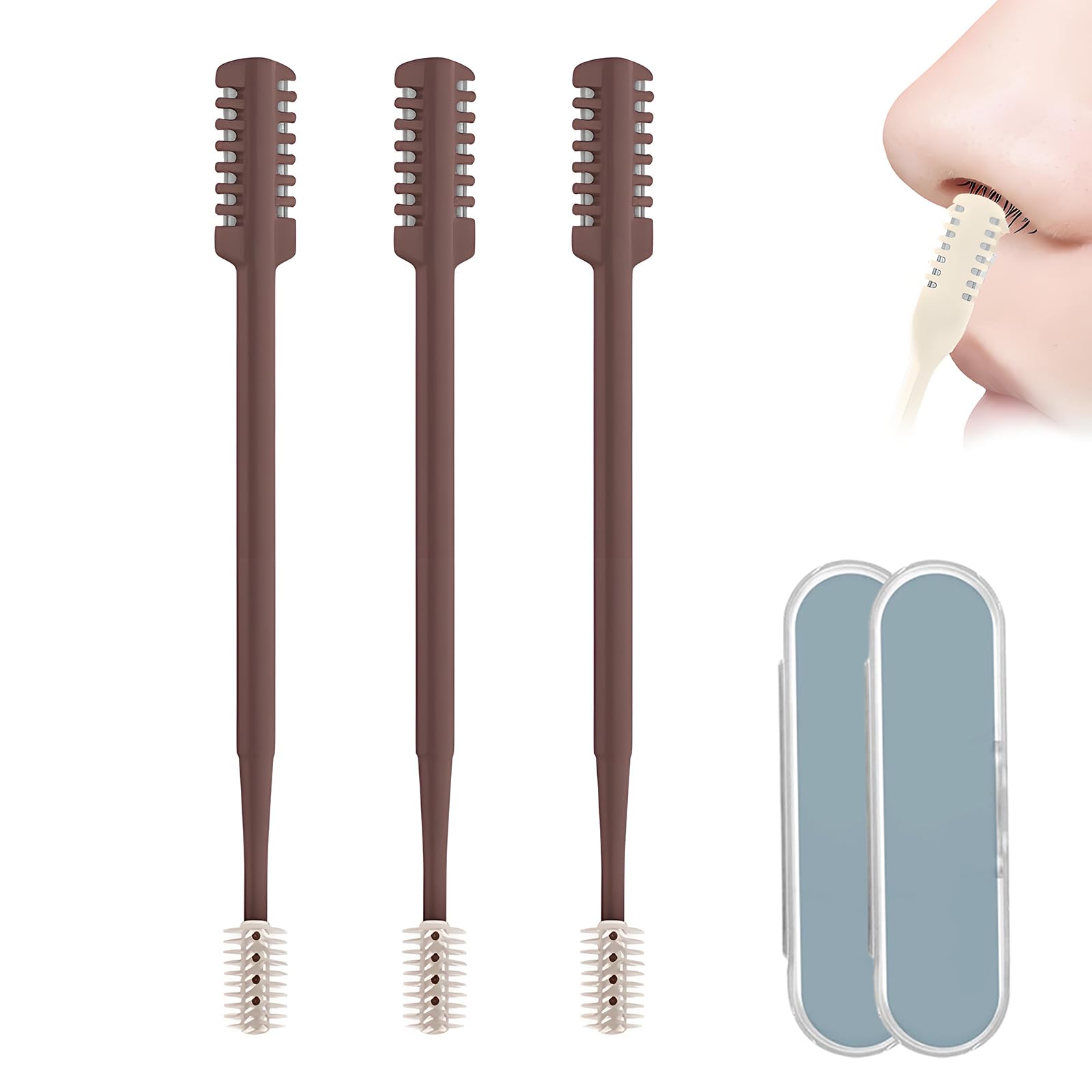 Upgrade Nasal Hair Cutter Travel Essentials for Men Women,2025 Nostril Hair Removal Tools Double Sided Christmas,360° Rotating Manual Nose Hair Trimmer (Brown, 3 Set)