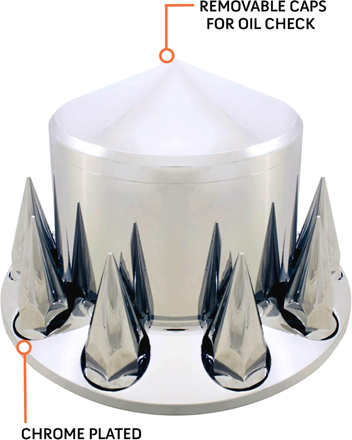 TORQUE Hubcap Wheel Cover Kit 4 Pack Rear Spiked 33mm Screw-on ABS Chrome Plastic for Semi Truck with Remover Tool (Universal Fit) (TR586-TWC)