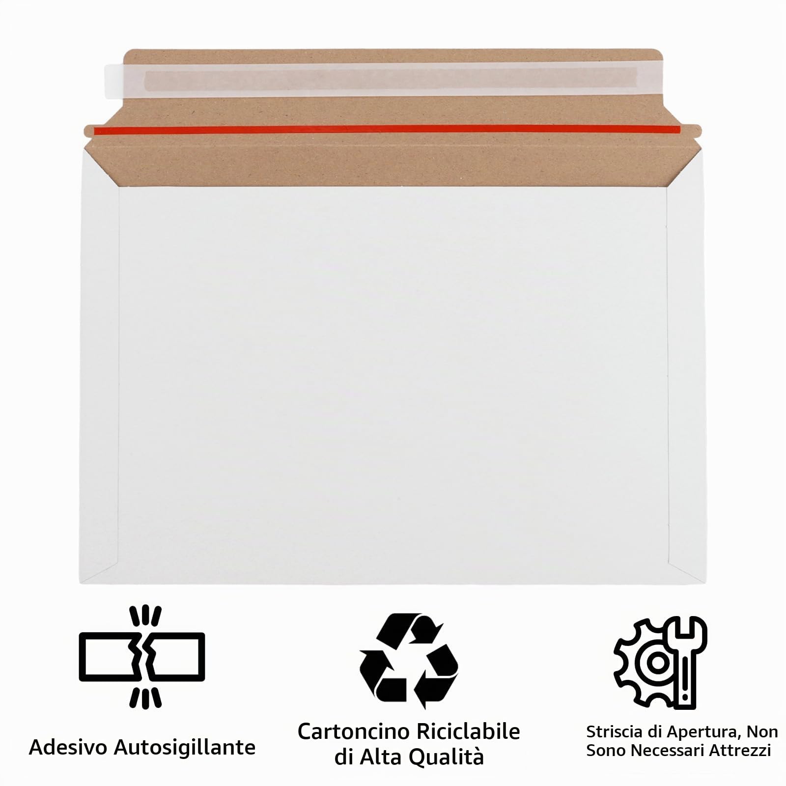Buste di Cartone Bianche DIN A4 229x323mm Autoadesive per Brochure Foto Tasche Rigide