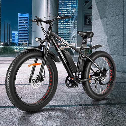 Speedrid Electric Bike 48V 500W Fat Tire Electric Bike Snow Bike 26" 4.0, 48V 10.4Ah Removable Battery And Professional 7 Speed (Black And Blue) #TOP7