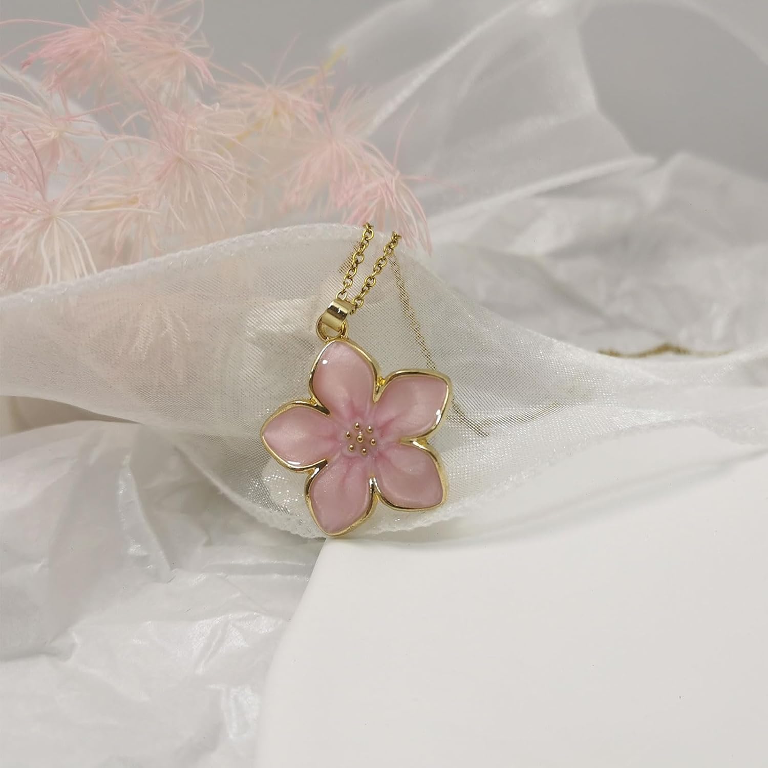 Mulan-Inspired Blossom of Honor Necklace Pink Enamel Flower Charm Pendant for Women-Warrior Princess Birthday Gift for Her - Image 4