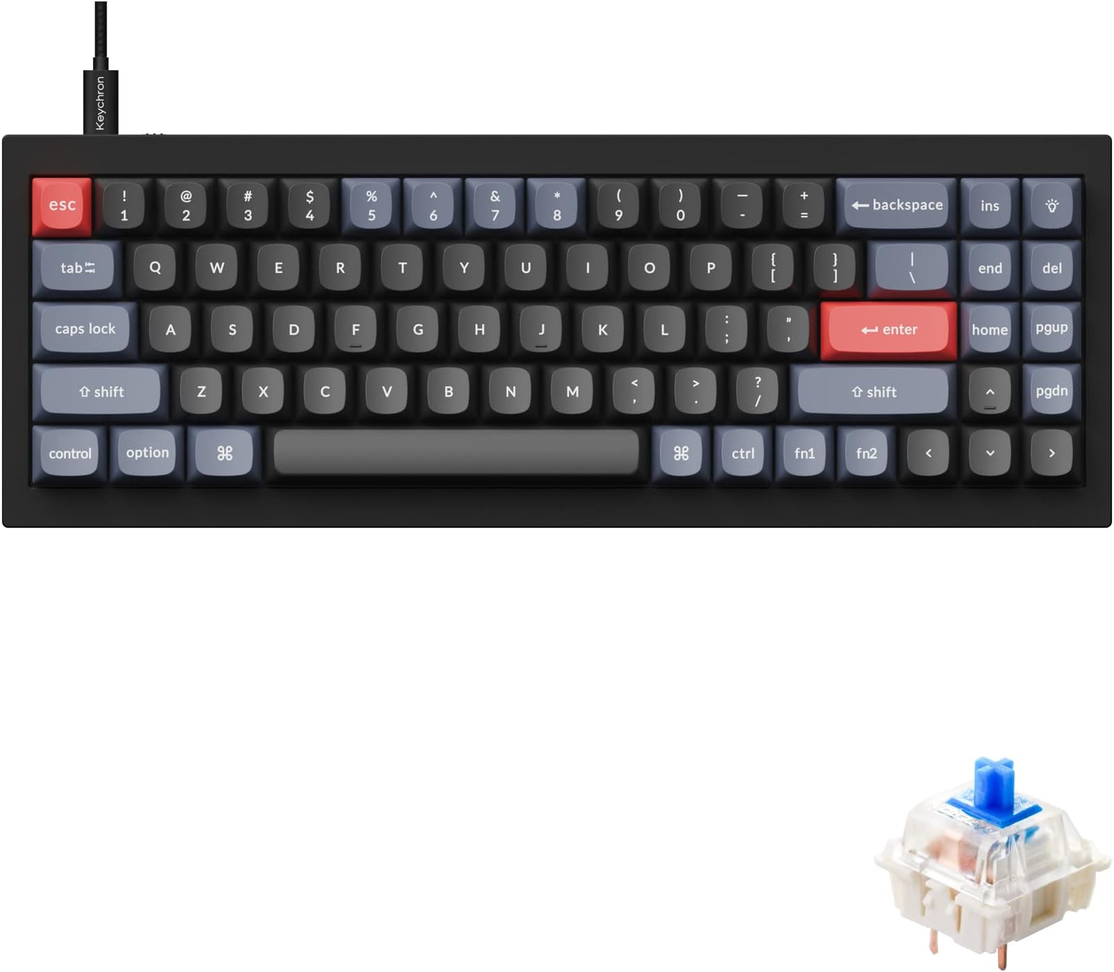 Q7 Wired Custom Mechanical Keyboard, 70% Layout QMK/VIA Programmable Macro with Hot-swappable Gateron G Pro Blue Switch Double Gasket Compatible with Mac Windows Linux (Black)