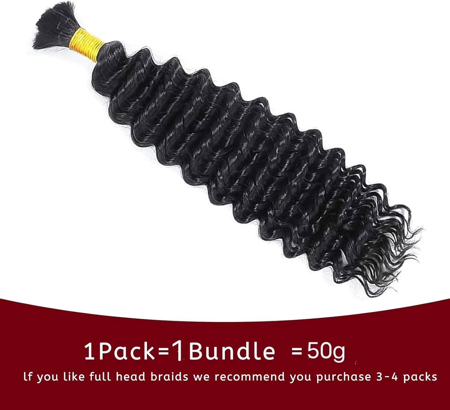 Datanala Human Braiding Hair Deep Wave Bulk Human Hair 1Bundle for Braiding Brazilian Virgin 100% Unprocessed Wet and Wavy Human Hair Extensions for Boho Braids (1B#/50g - Image 3
