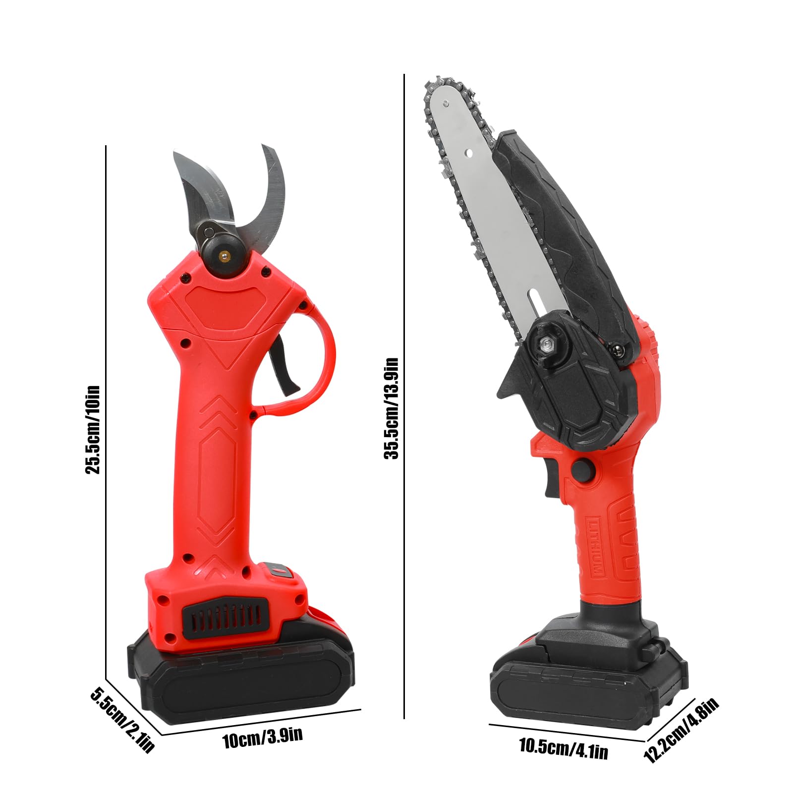 Juego de motosierra y tijeras de podar con batería de 21 V, motosierra de 6 pulgadas y batería de 25 mm con 2 baterías de 21 V 2600 mAh para jardín y bosque