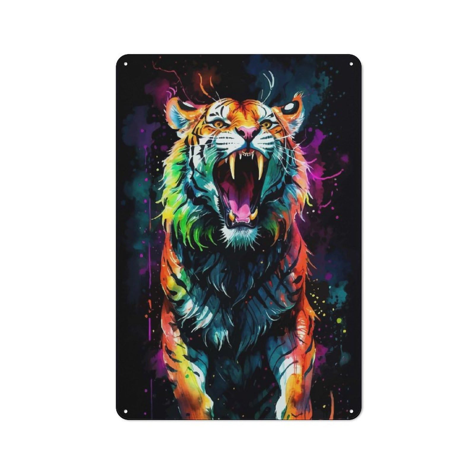 Neon Watercolor Tiger Tin Sign 30x20cm, Rustic Home Bar Decor for Cafe, Pub, Workshop Or Home Bar, for Casual British Interiors