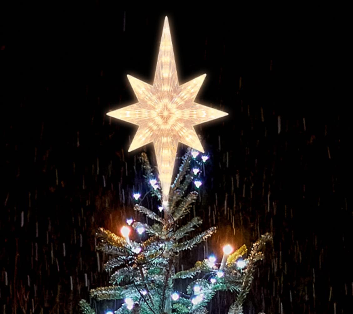 LAMPHOME Christmas Tree Topper Star Warm White Light Christmas Tree Decor for Christmas Holiday Home Fit for General Size Xmas Tree (11 Inch 41 LED Twinkling Warm White)