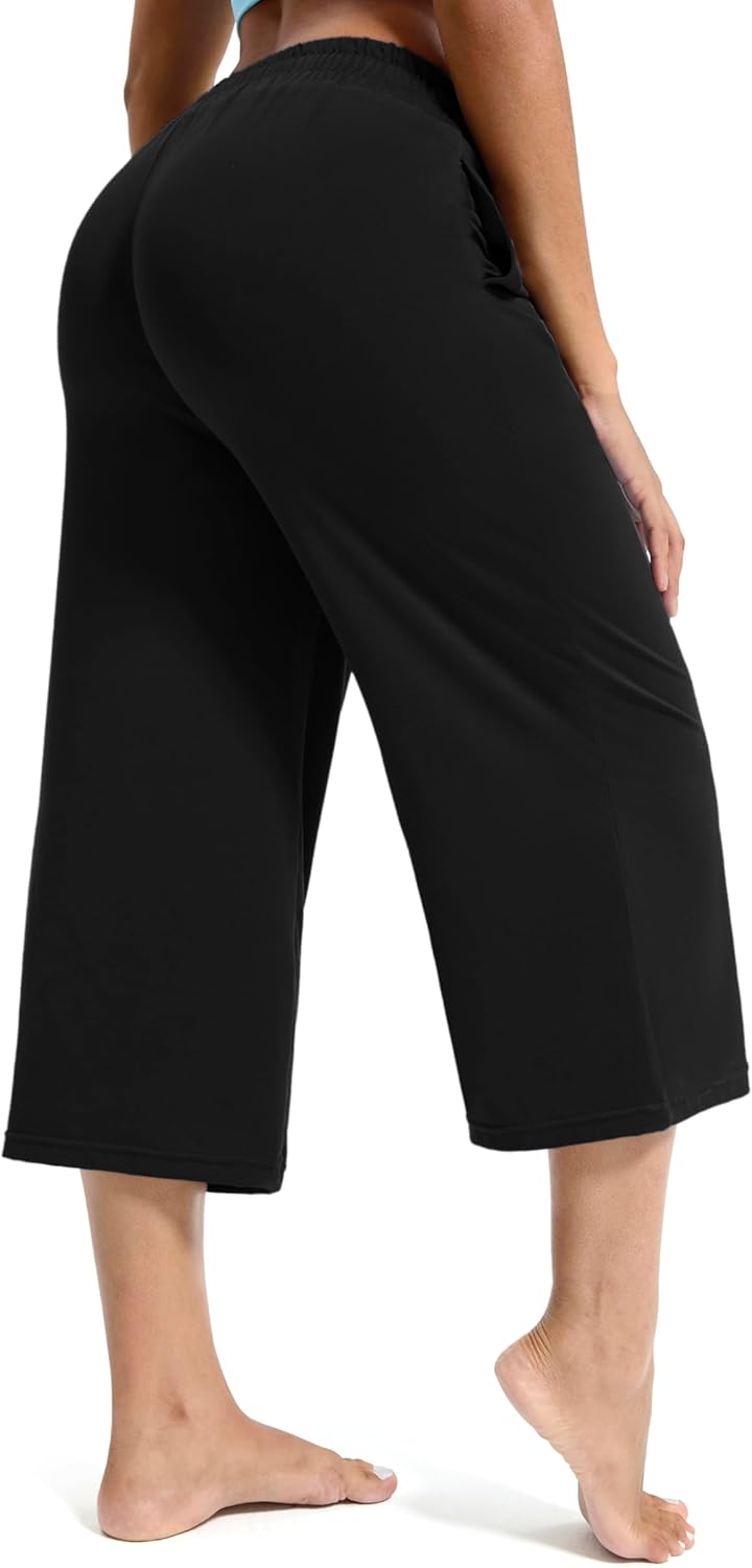 Maxbee Wide Leg Capri Pants for Women Loose Yoga Pants Drawstring Comfy Lounge Sweatpants with Pockets - Image 3