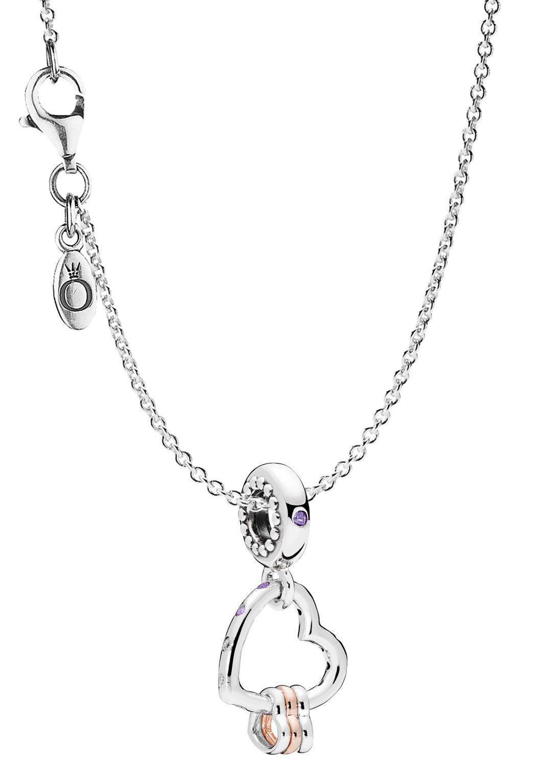 PANDORACollar de plata de ley 925 con colgante de corazones, joya elegante, bonito juego de regalo para mujeres de moda, 75252, 45cm, Cristal, No es una piedra preciosa