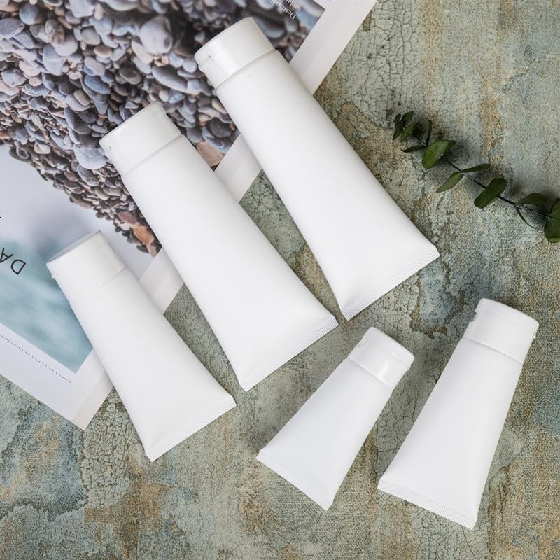 50PCS Empty Refill White Plastic Cosmetic Lotion Tubes Bottles Shampoo Facial Cleanser Makeup Sample Soft Container Tube Bottle Vial Jar Pot Case With Flip Cap/Screw Cap (60ml,Flip Cap)