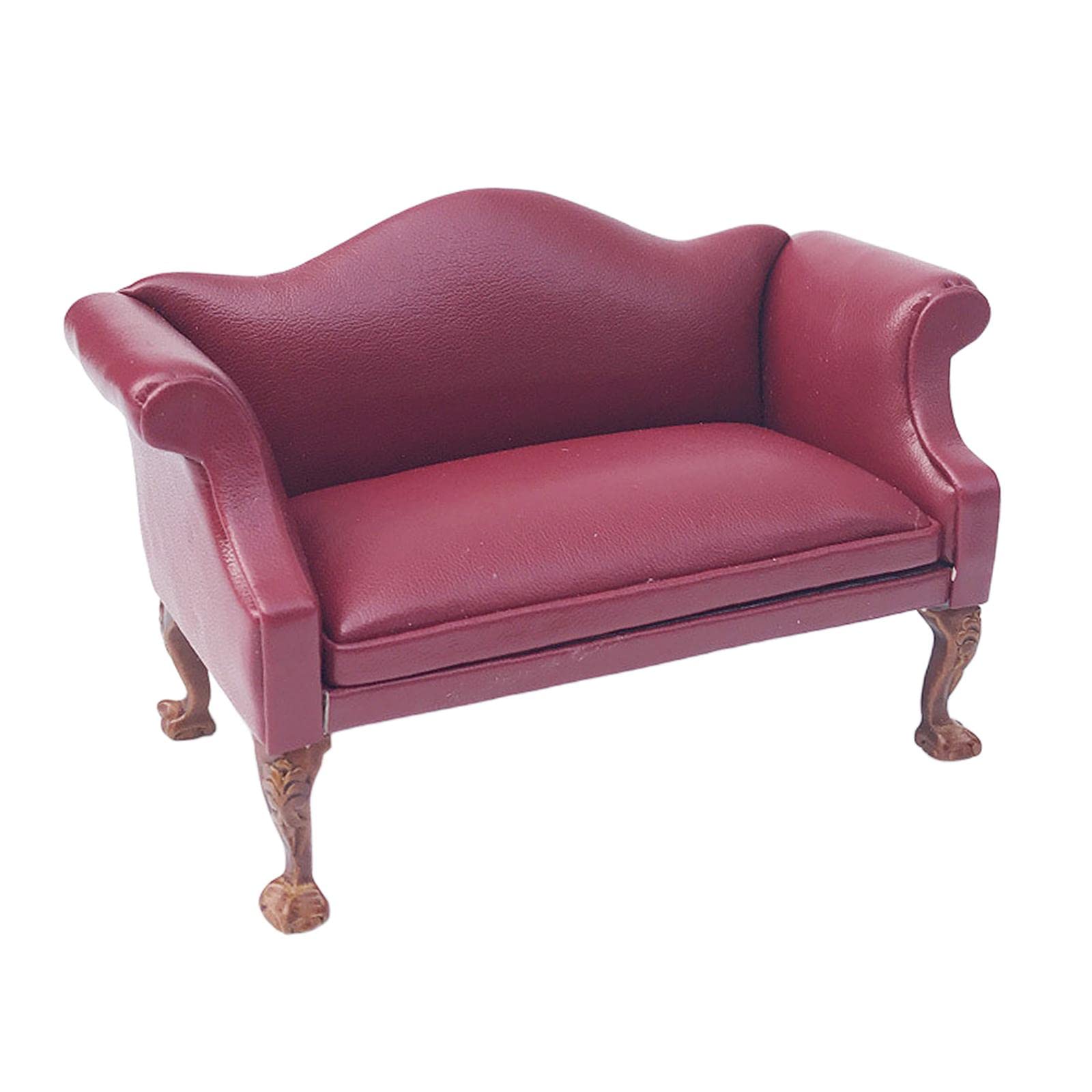 Sofá de Cuero Sintético en Miniatura a Escala 1/12 para Casa de Muñecas, Mueble Y Accesorio Decorativo, Rojo Asiento de Amor