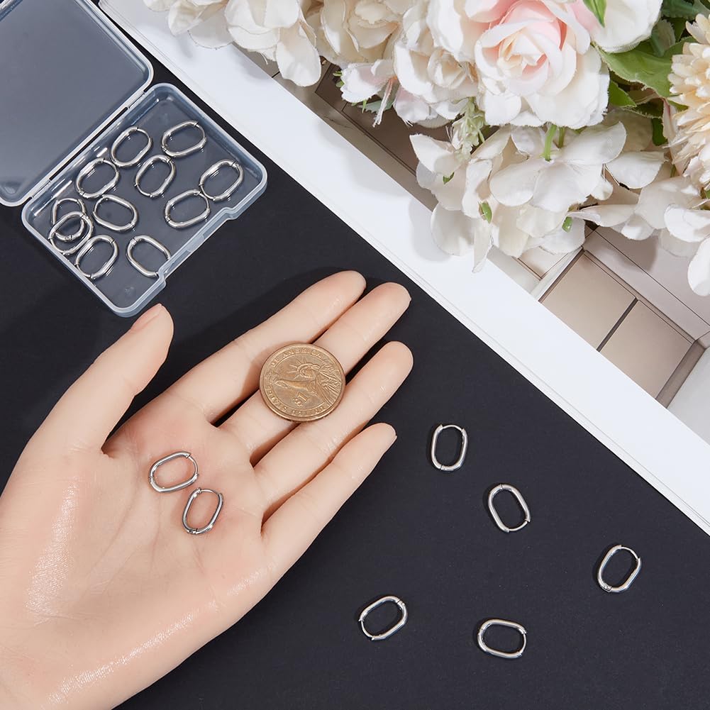 SUNNYCLUE 1 Box 24Pcs Huggie Hoop Earring Set Stainless Steel Earrings Hoops Bulk Oval Silver Lever Backs Huggie Metal Clasp Small Findings Ear Hooks for Jewelry Making Women Supplies DIY Crafting