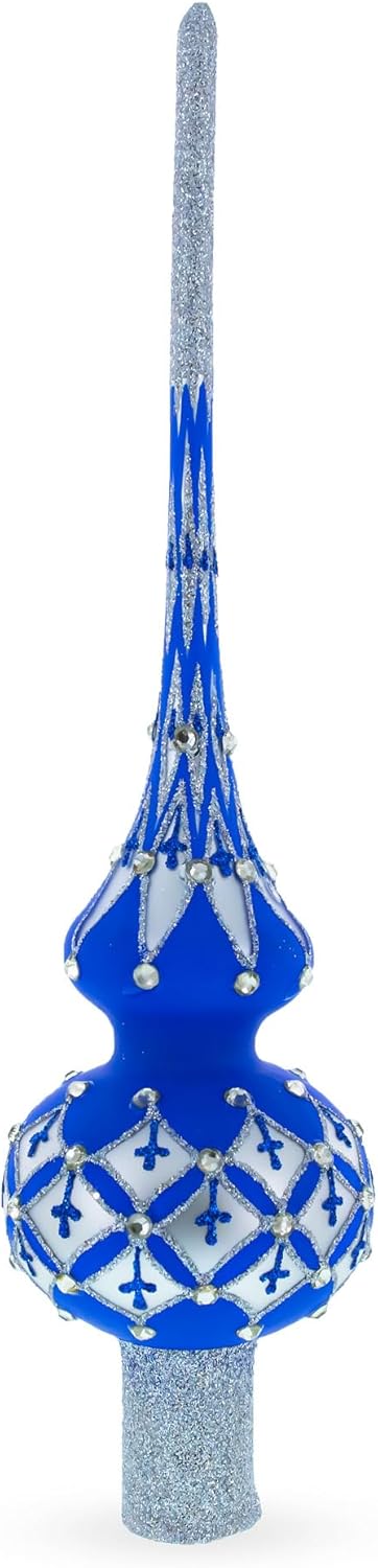 Silver Diamonds on Blue Glass Tree Topper