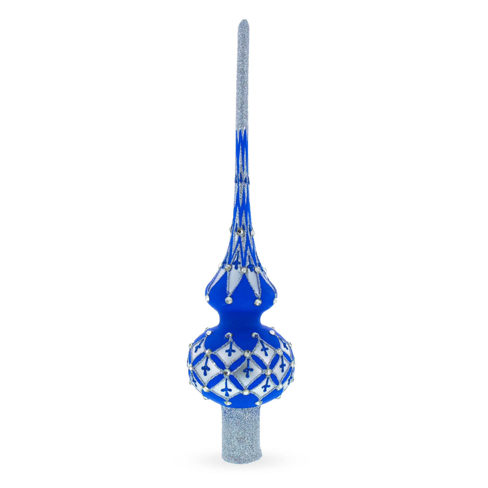 Cimier de sapin en verre bleu avec diamants argentés