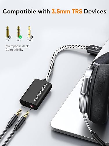 Miniatura 3 de CableCreation Adaptador de audio USB Tarjeta de sonido externa con auriculares de 0.138 in y conector de micrófono compatible con Windows, Mac,