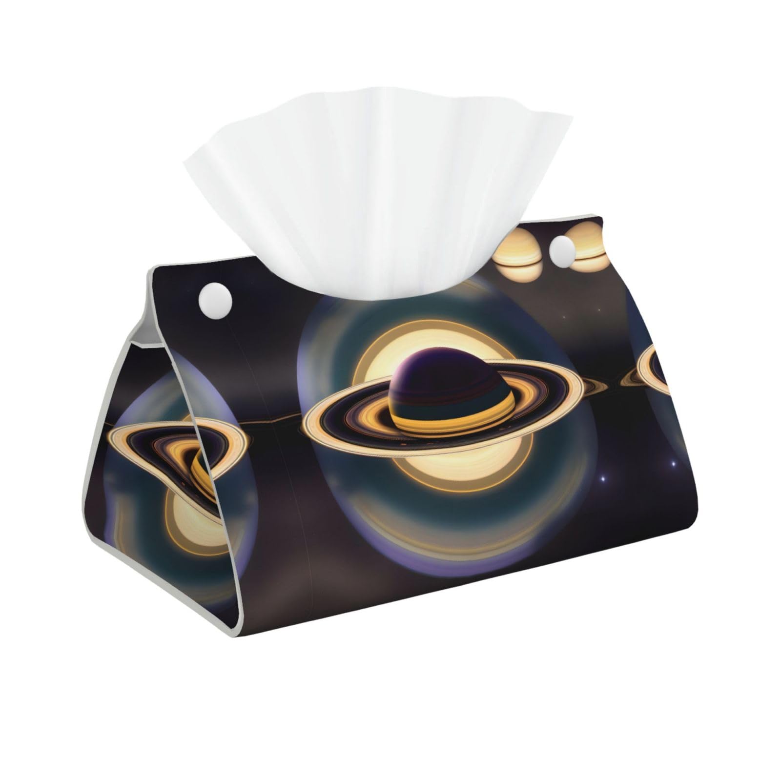 Beautiful Saturn Print Long Tissue Box Cover Holder Foldable Leather Organizer for Vanity, Nightstand, Desk & Bathroom