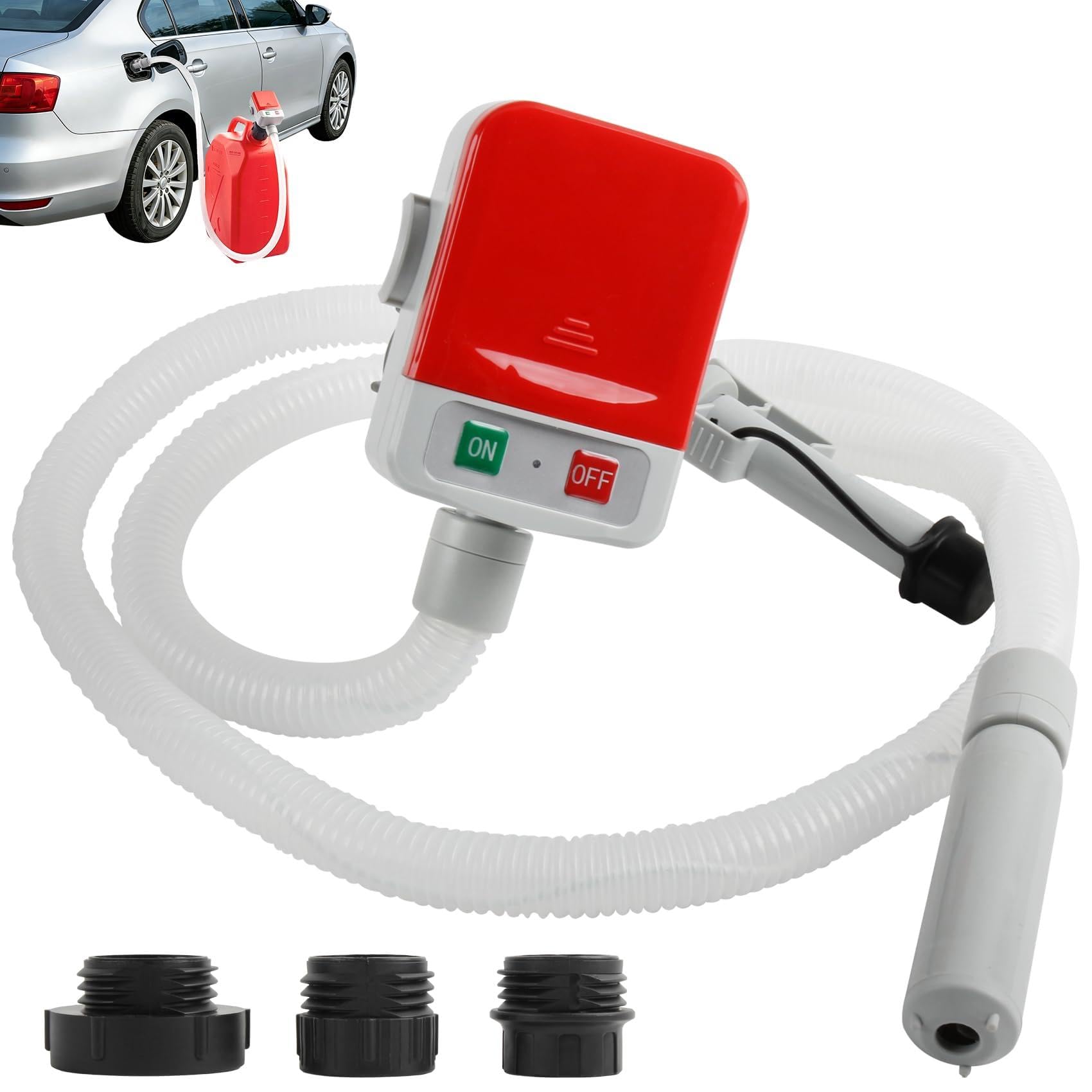 Pompe de transfert de carburant avec capteur d'arrêt automatique, pompe à carburant portable de 2,8 GPM avec 3 adaptateurs de taille de réservoir, pompe de transfert électrique avec tuyaux et buse