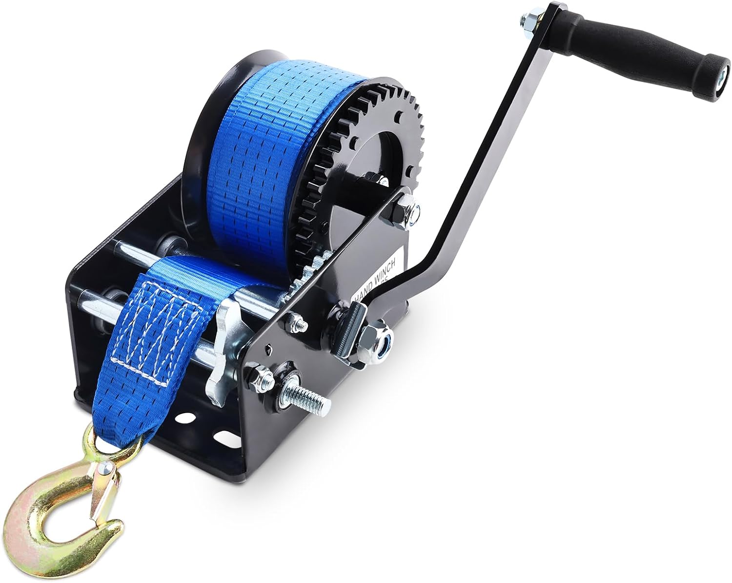 FreeTec 3500 lbs Hand Winch, 10 m Polyester Lifting Belt (50 mm), 2-Speed Gear for Boats and Trucks