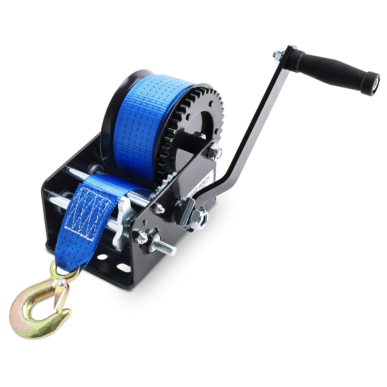 FreeTec Verricello manuale da 3500 lbs | Cinghia di sollevamento in poliestere da 10 m (50 mm) | Cambio a 2 marce per barche e camion