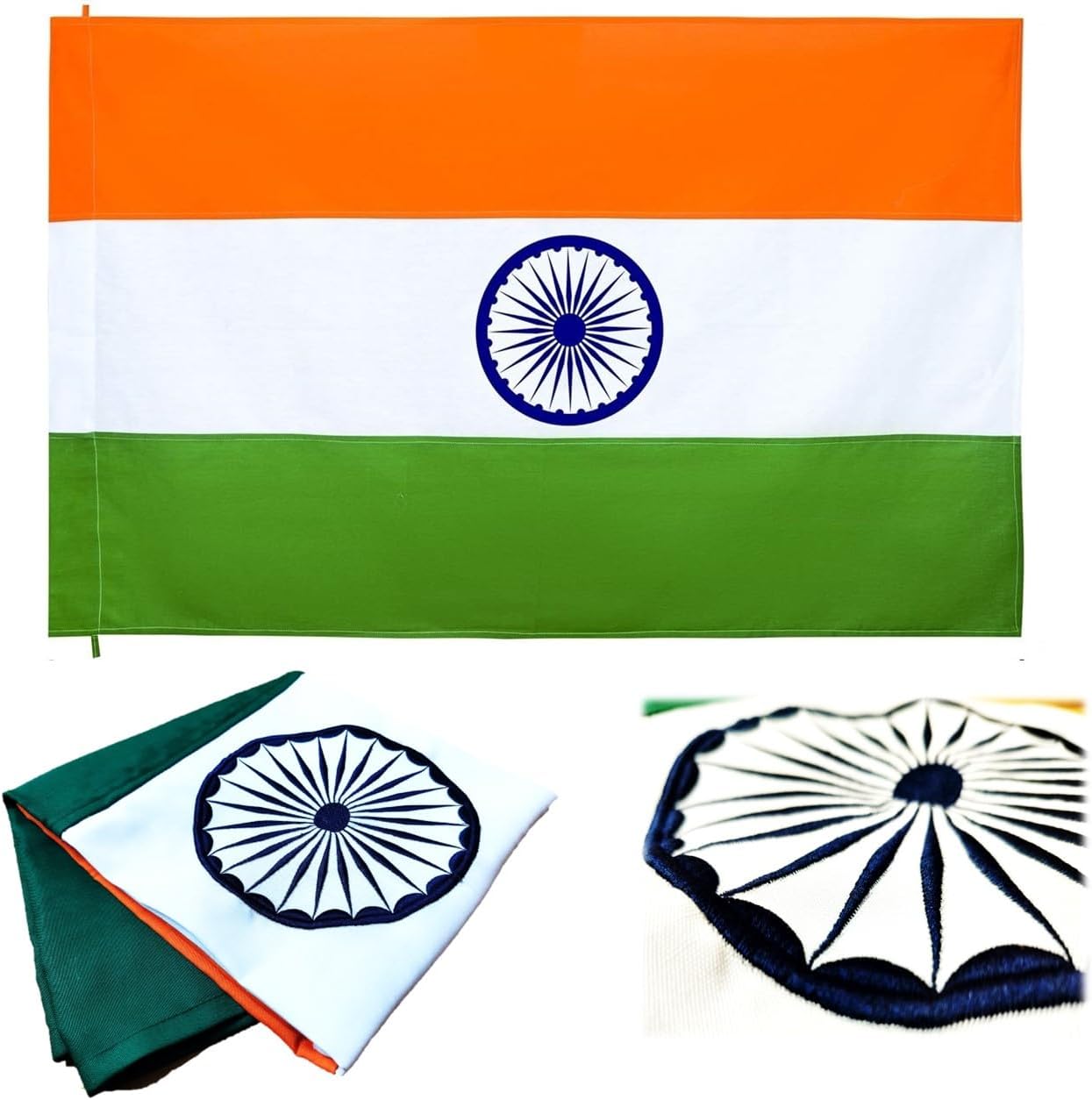 Omount The Flag of India โ Indian Tiranga of size 900mm x 1350mm (3 ft x 4.5 ft) made of 100% Pure Khadi Cotton Ideal for Outdoor All Weather Jhanda Strong Stitched Tiranga