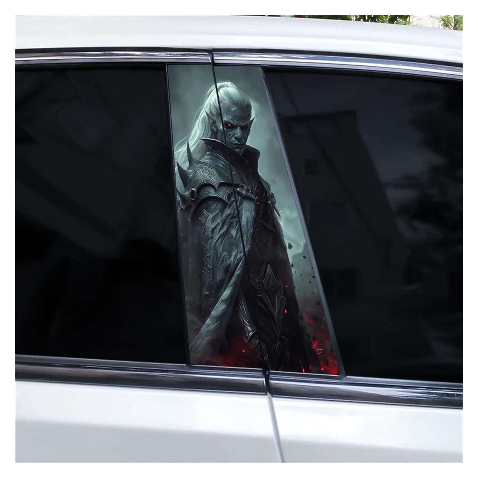 Car Side Decals 2pcs Knight Warrior Skull Car B Pillar Sticker DIY Door Modeling Center Column Decal(Style H)