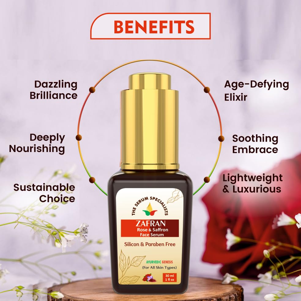 Image of Zafran Face Serum - Brightening & Complexion Enhancing | Secret of Beauty | All Skin Types | Premium Formulation | 100% Pure from Himalayas - 30ml