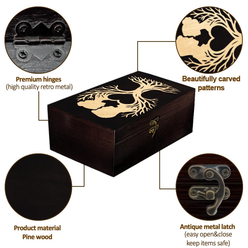 arricraft 1 Stück Holz Souvenir Box, Silhouette der Liebe Baum Muster Dekorative Aufbewahrung Box Schmuck Organizer graviert Holz Memory Box mit Deckeln für Erinnerungen Kosmetik