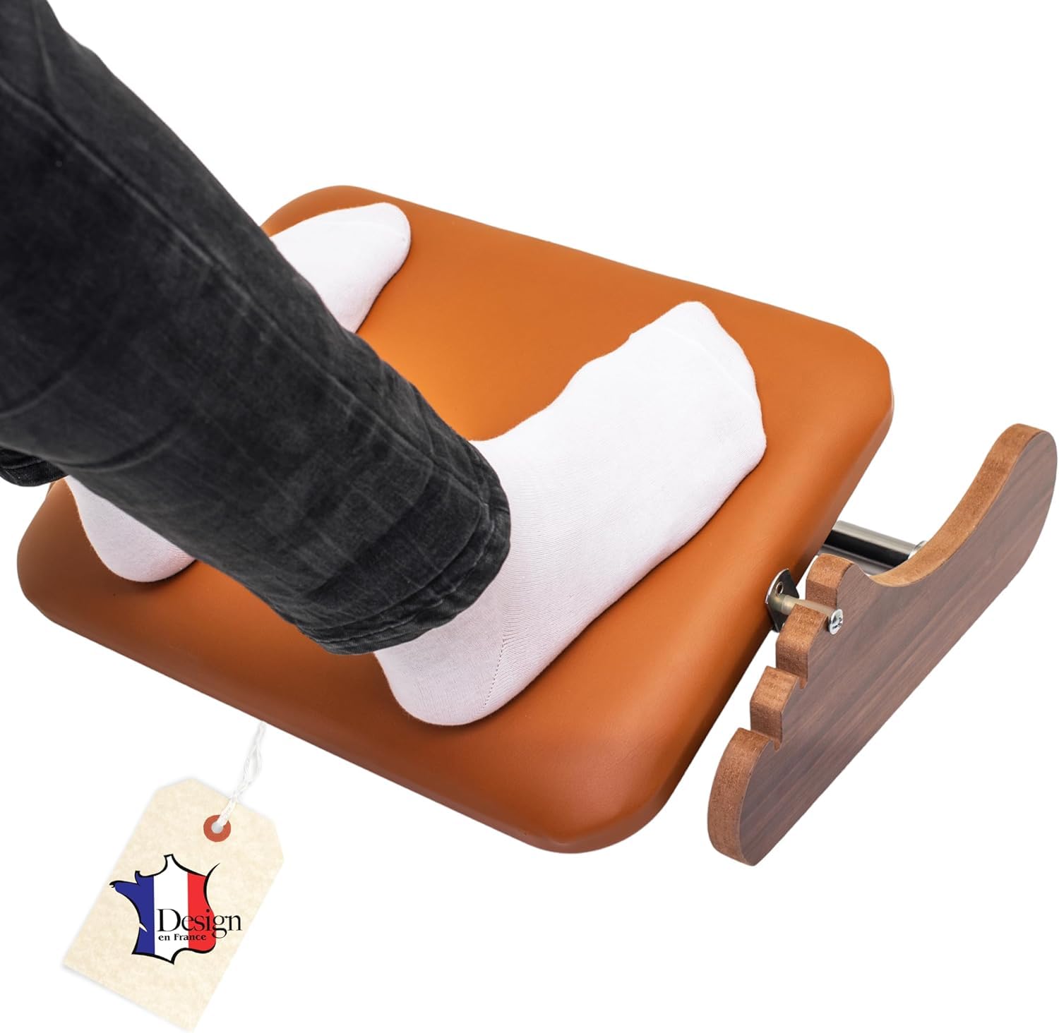 Reposapiés de oficina de piel sintética - Reposapiés ergonómico ajustable con palanca - Mejora la postura - Fácil de limpiar - Estilo Premium Madera