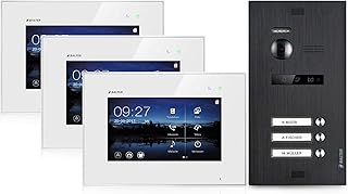 Balter EVO Video Türsprechanlage, Touchscreen, 3X 7 Zoll Monitor, Türstation für Dreifamilienhaus Türklingel mit Kamera 150° Weitwinkel 2-Draht Bus, Weiß/Schwarz