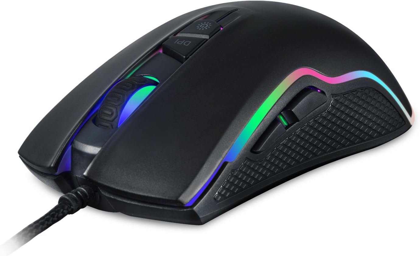 Wired Gaming Mice, 4000 DPI Programmable High Precision Optical USB Gaming Mouse for PC/Laptop/Desktop Windows System, 16.8 Million Chroma RGB Color Backlit, 7 Programmable Buttons(Black)