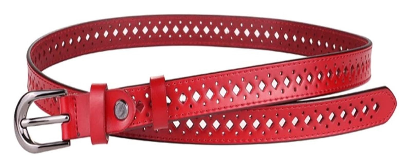 dfEDRd Ladies Waist Belt, 105-115cm Women Cowhide Thin Belts Ladies Genuine Leather Hollow Out Jeans Waistband Accessories(Red,110)