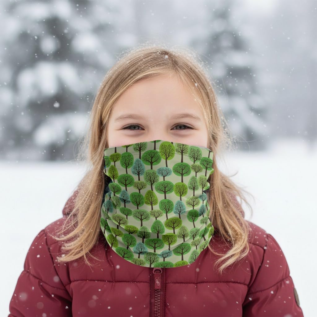 Neck Gaiter (Green Forest Pattern) Cooling Breathable Face Mask UV Protection Scarf Hiking Bandana for Men, Women, kids