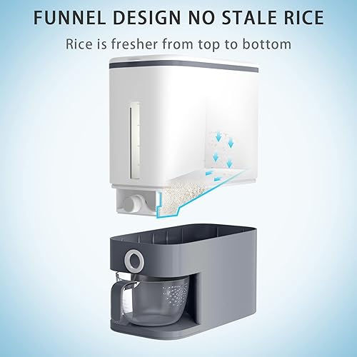 Miniatura 4 de Dispensador U-miss para arroz soja maíz y cereales 265 libras gran contenedor de grano sellado con tapa cilindro de medición a prueba de humedad Gris