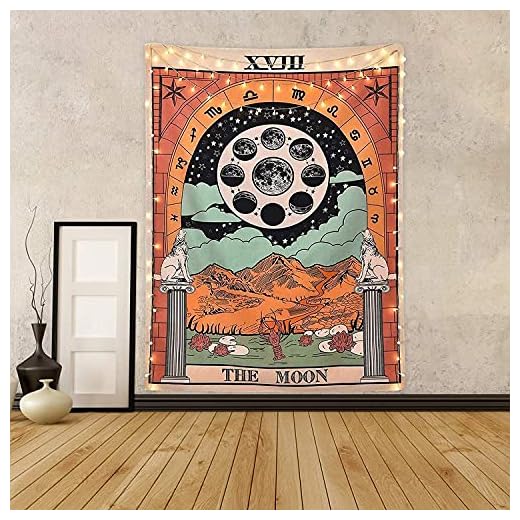 Tarotgobeläng med tarotkortet ”Månen”, medeltida Europa, mystiska gobelänger med sömlösa spikar för rums- och heminredning, L 150 x 210 cm