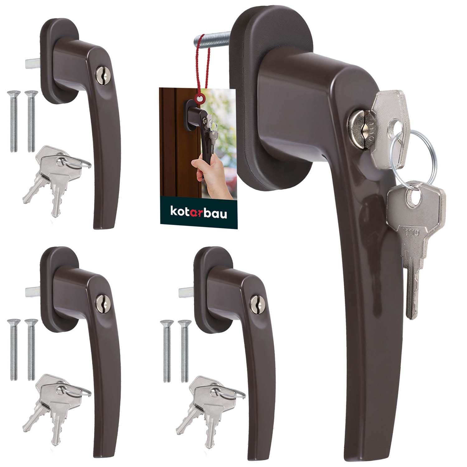 KOTARBAU® 4er Set Fenstergriff abschließbar Braun Aluminium pulverbeschichtet Fenstergriff mit Schloss abschließbare Fenstergriffe Stift 35mm Fensterschloss Kindersicherung Fenstergriffe abschliessbar