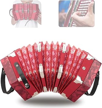 Accordion Concertina 20 Buttons, for Adults ABS Material Buttons Accordion Musical Accessories with Adjustable Straps and Bag 20.5 X 23.5 Cm red