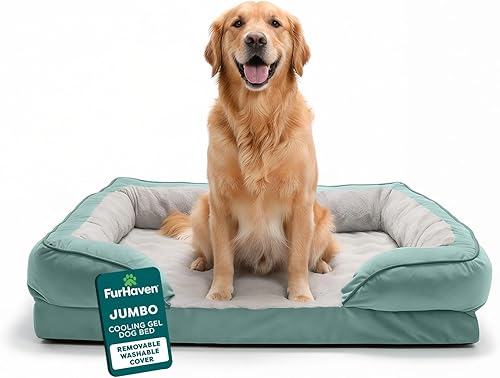 Miniatura 12 de Furhaven - Cama grande de espuma de gel refrescante para perro, comodidad perfecta, sofá de felpa y terciopelo con funda extraíble lavable, color