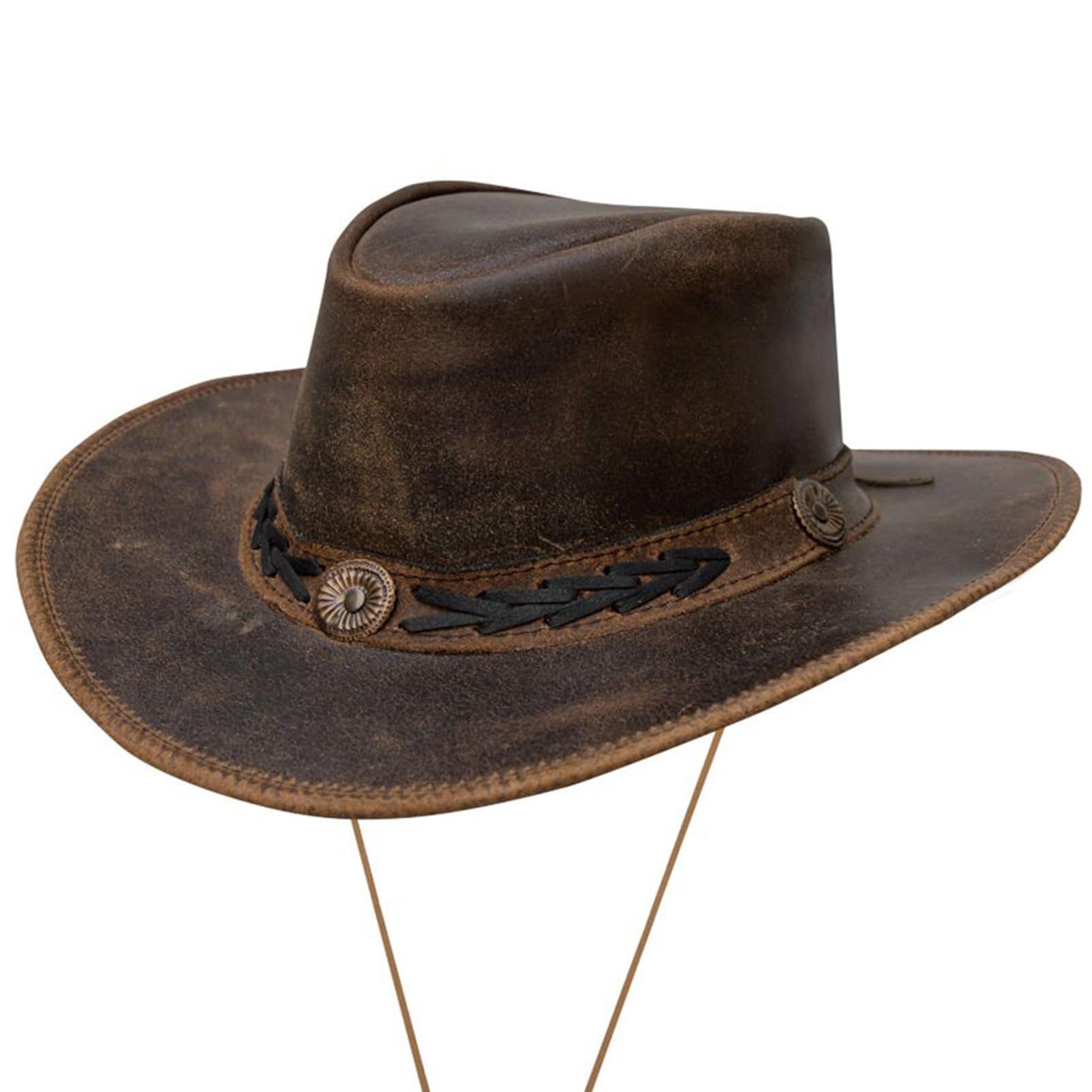 Dream Apparel Cappello da cowboy in pelle marrone per uomo e donna Western Australian Outback cappello con tesa larga modellabile, cappello stile australiano