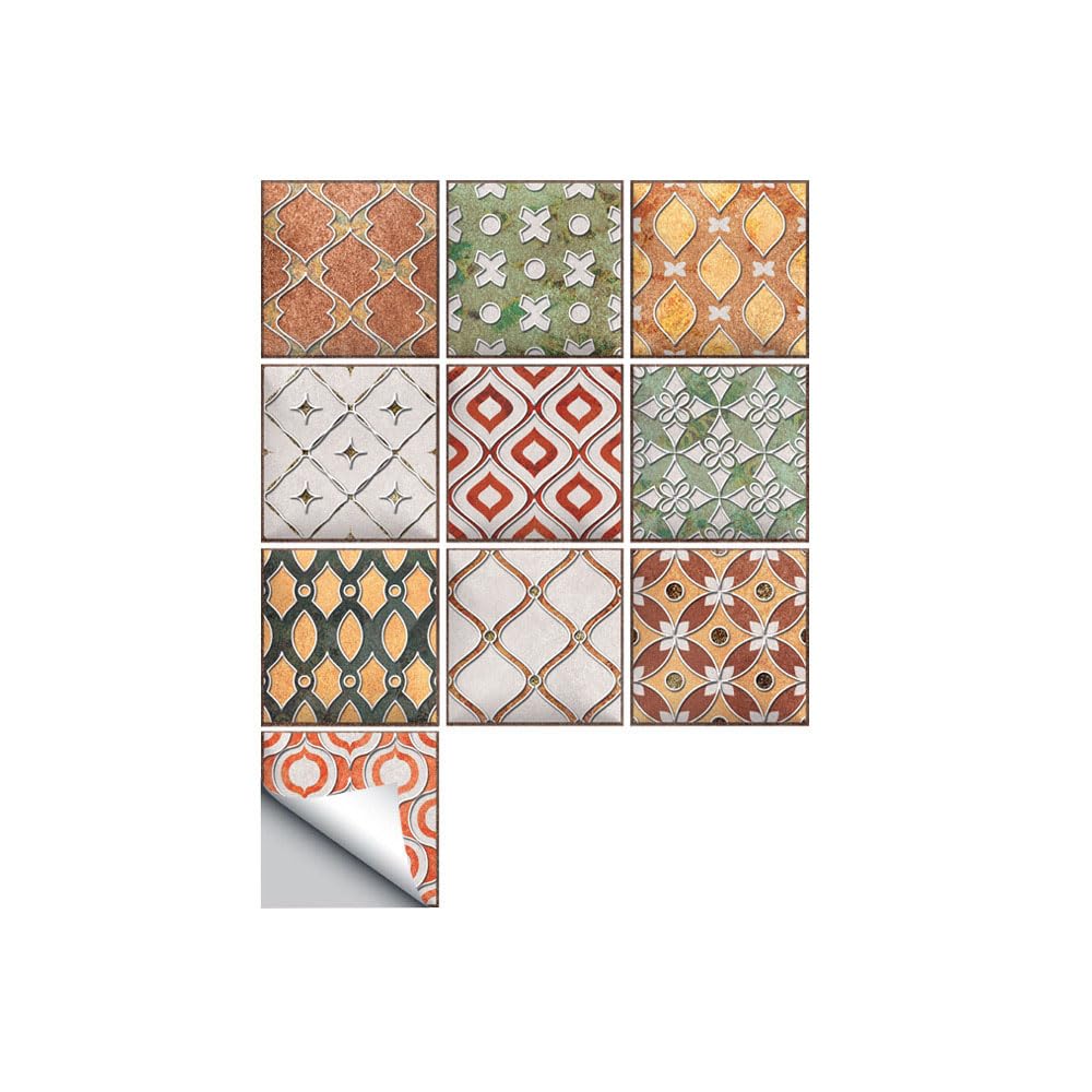 LMYSXAOZ Tile Stickers Stick on Tiles, Self Adhesive Wall Tiles for Bathroom Kitchen, Oil Proof DIY Peel and Floor Retro Flower Brick 20x20cm (20PCS,Diamond)