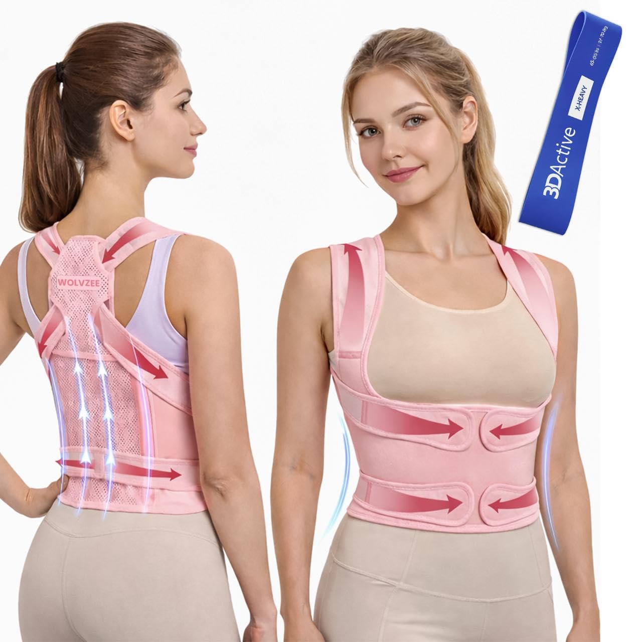 Posture Corrector for Women with Resistance Band Lightweight Adjustable Back Brace for Uper and Lower Back Hunchback Spine