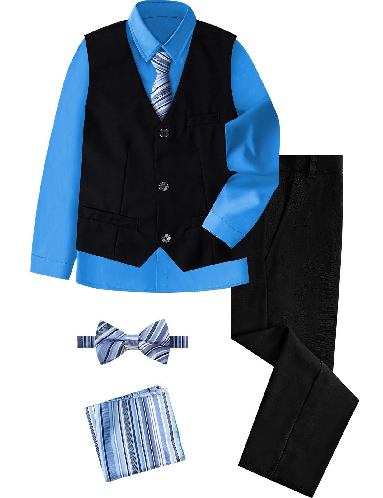 A&J DESIGN Completo formale da bambino, 6 pezzi, con camicia, gilet, pantaloni, cravatta, papillon e tasca quadrata