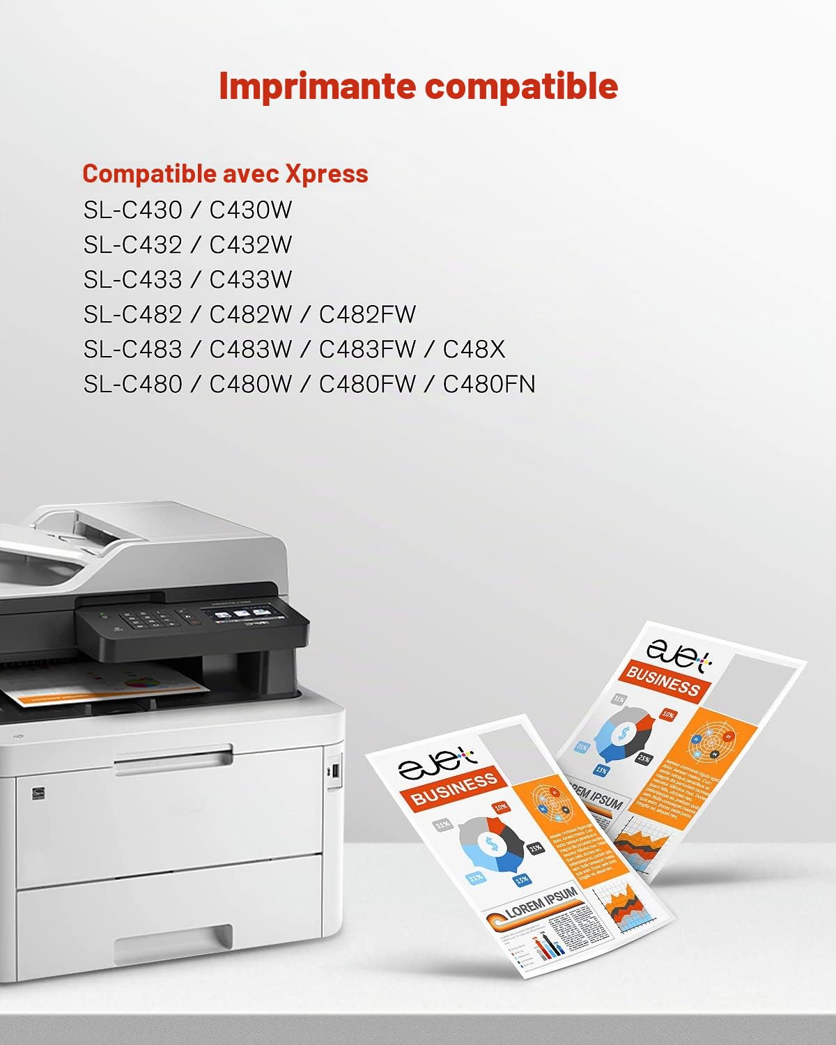 ejet P404C Pack de 4 Cartouche de Toner Compatible CLT-P404C Toner pour Samsung c480w pour Samsung CLT-404S CLT-K404S pour Xpress C48X C430W C483W C480W C480FN C480FW C480 (Noir Cyan Jaune Magenta)