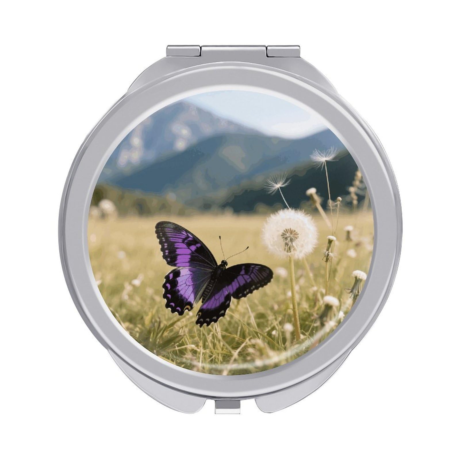 VstaDank Butterfly Makeup Mirror Beautiful Compact Makeup Mirror Silver Mirrors Surface Folding Makeups Lightweight Travel Makeups Mirrors for Suitable Handbag and Purses