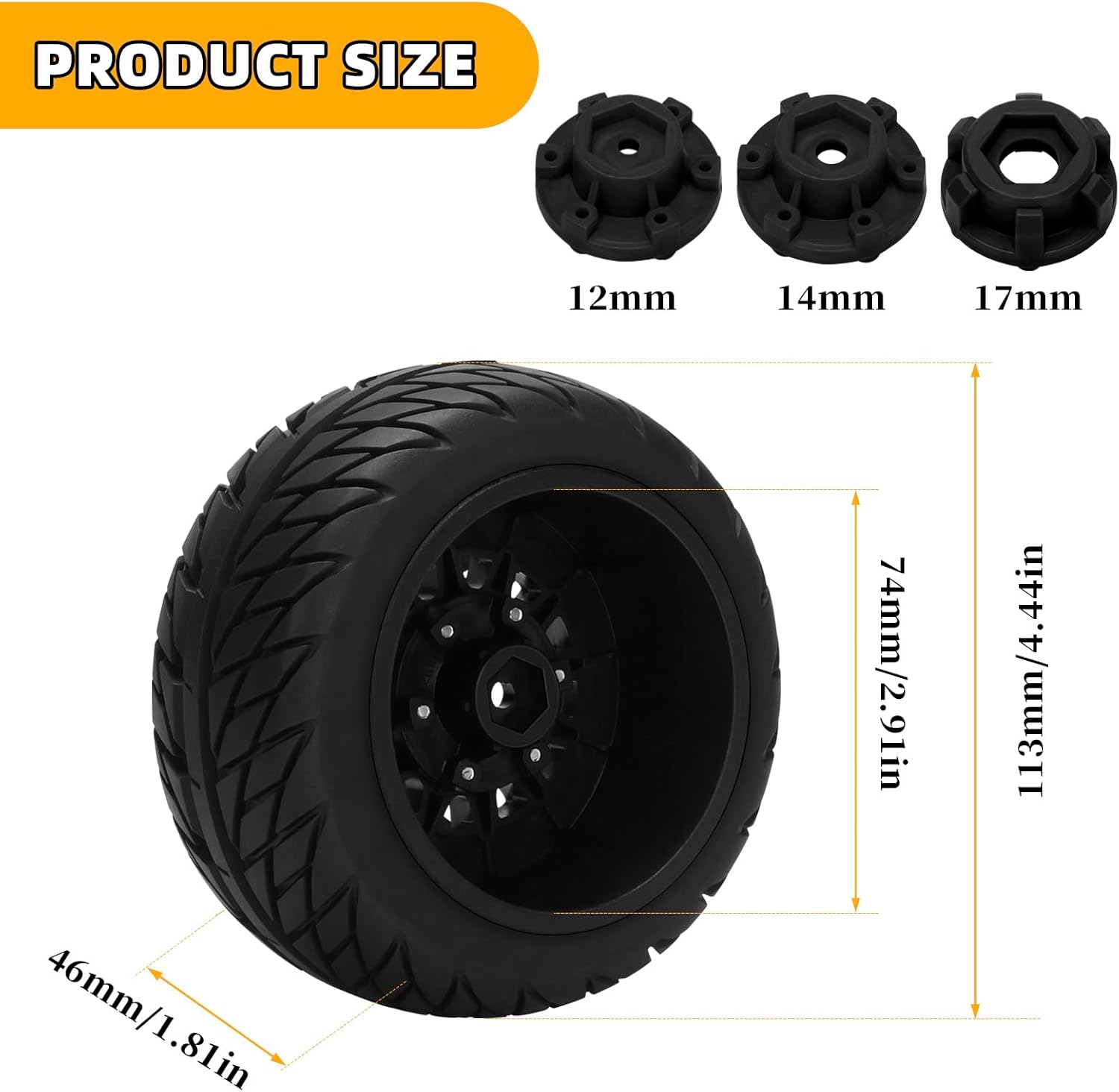 12mm/14mm/17mm Hex RC Wheels and Tires RC Truck Tires RC Car Wheels 1/10 Scale Tyres Hex Detachable Replacement RC Car Tires for Arrma Senton Tires Slash Tires Axial Redcat Rc4wd Fury (Black C)
