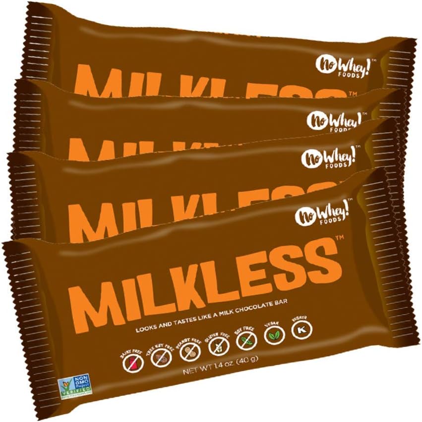 Vegan, Gluten Free, Nut Free | Milkless Chocolate Bars (4 Pack) | Dairy Free, Soy Free, Sesame Free | Allergy Friendly Snacks | No Whey Foods