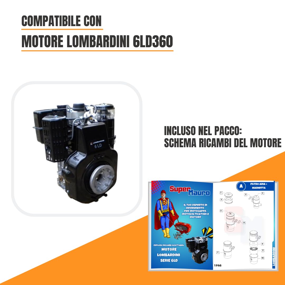 Generico Kit Cilindro e Pistone + Serie Guarnizione Completa e Paraoli Compatibile per Motore Lombardini Diesel 6ld 360 per Motozappa e Motocoltivatore