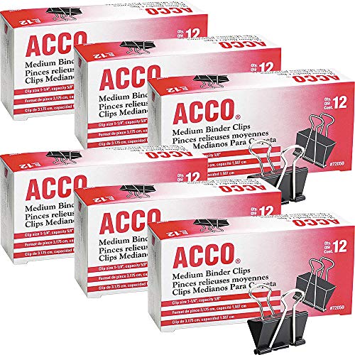Acco Brands A7072050 Binder Clips, Medium, 12 Per Box, 6...