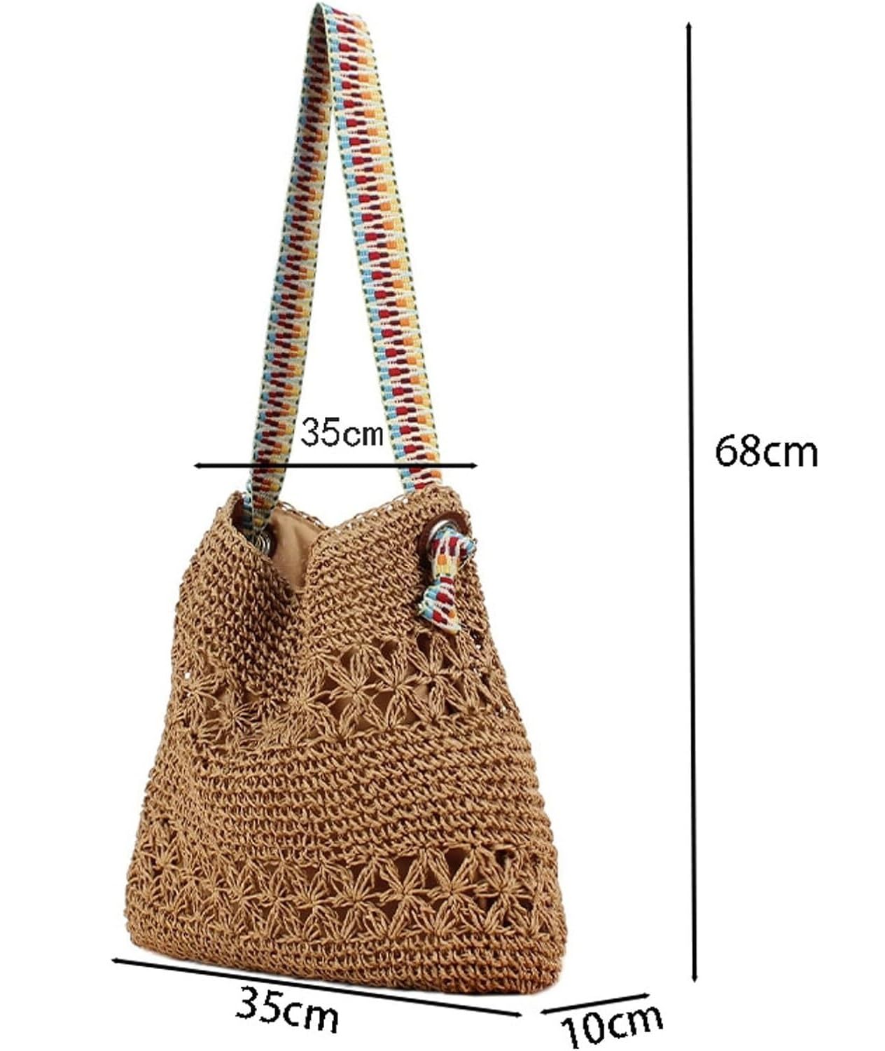 Bolso de Paja Bolso De Mano Paja para Verano, Playa, Bolsos Hombro Tejidos Mujer(Beige)